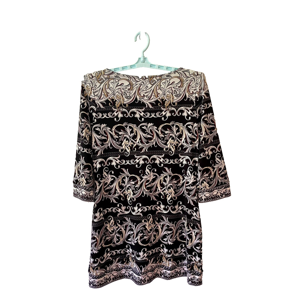 White House Black Market Tunic Dress Women Size M Black Multicolor Print Studded - Picture 2 of 6